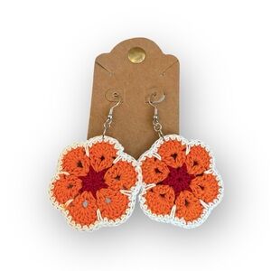Hand Crafted Orange and Red Crochet Earrings